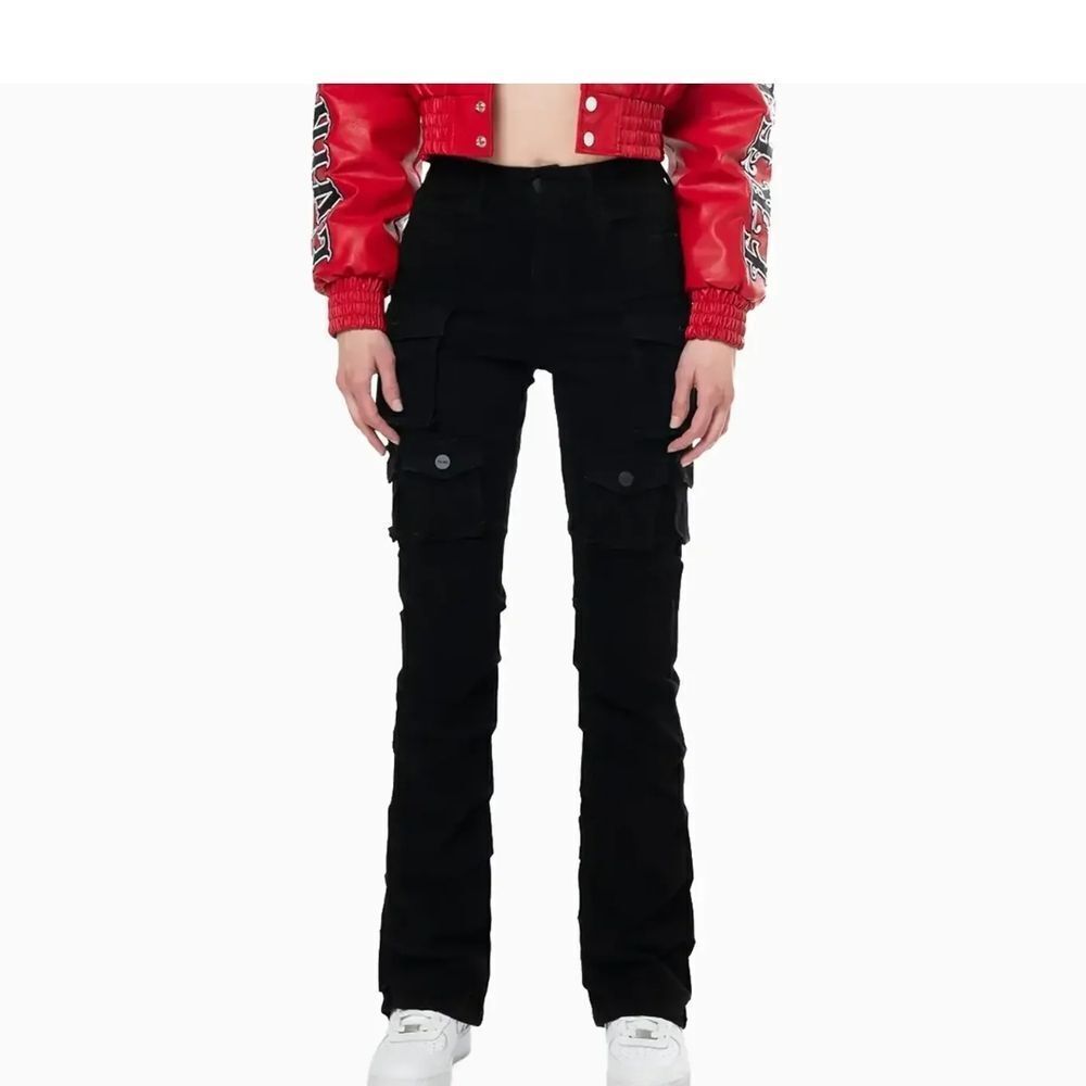 Smoke Rise Red Deep Black Skinny with Flare Bottoms, Size Small(311)